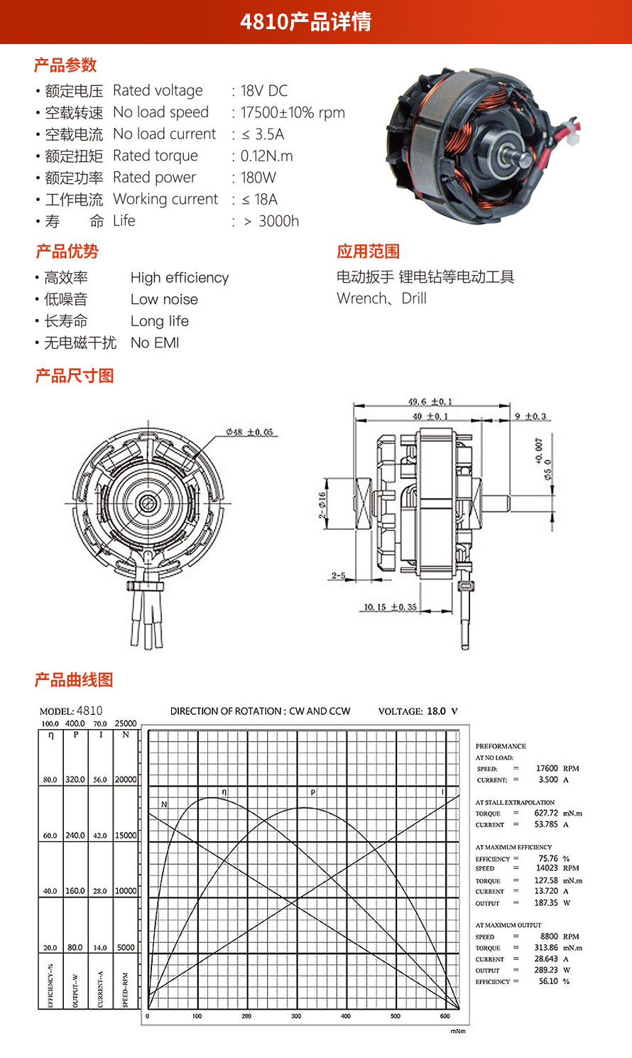 X-TEAM 4810電動工具無刷電機(jī)