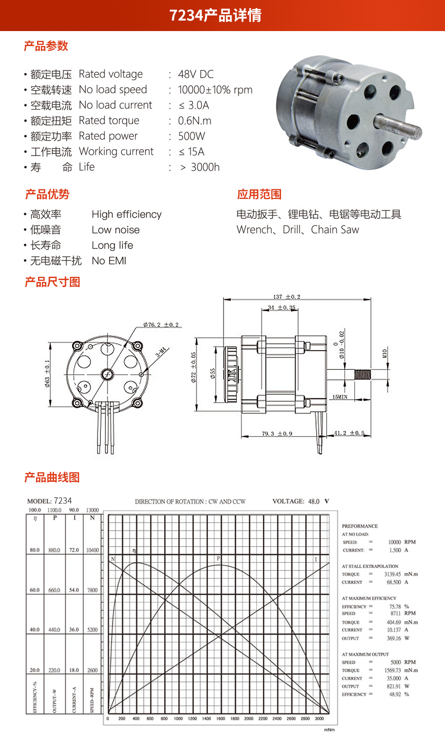 X-TEAM 7234電動(dòng)工具無刷電機(jī)